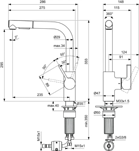 Ideal Standard Gusto mitigeur cuisine bec tube L et douchette extract - chromé