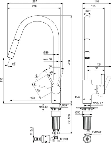 Ideal Standard Gusto mitigeur evier monotrou bec tube C douchette extract 1 f - Chromé