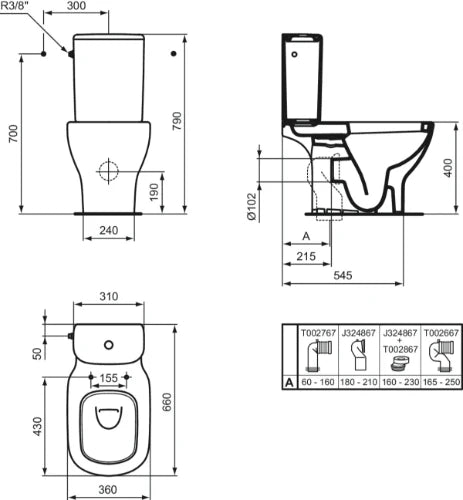 Ideal Standard Tesi réservoir de chasse - blanc - raccordement latéral