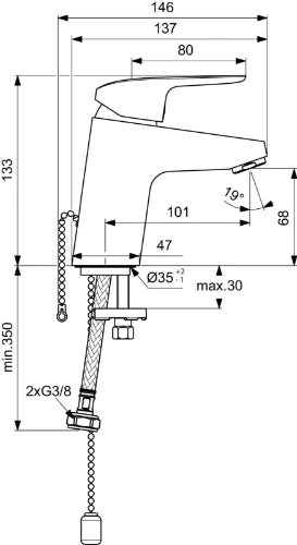 IDEAL STANDARD Ceraflex Mitigeur lavabo avec chaine 5L/min  chromé