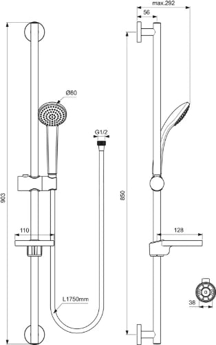 Ideal Standard IdealRain Barre de douche 900 mm avec douchette Ø 80 mm avec 1 fonction chromé