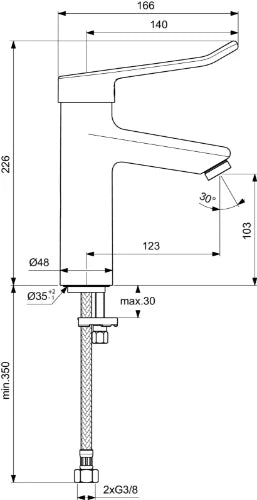 Ideal Standard Ceraplus 2 Mitigeur lavabo Grande sans vidage avec brise-jet laminaire anti-vandalisme et poignée ouverte de 140 mm  - chromé