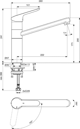 Ideal Standard Ceraflex Kitchen mitigeur cuisine avec bec haut avec BlueStart Technology chromé