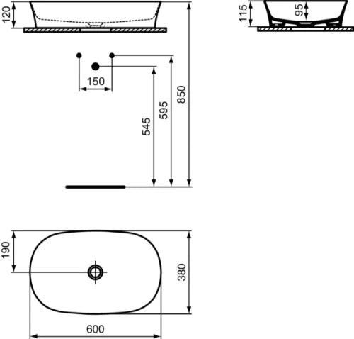Ideal Standard Ipalyss lavabo à poser 600 x 380 mm - blanc - sans trou de robinet - sans trop-plein