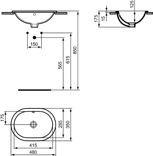 Ideal Standard Connect lavabo encastré ovaal 480 x 350 mm - blanc - sans trou de robinet - avec trop-plein