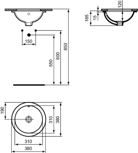 Ideal Standard Connect lavabo sous plan rond 380 mm - blanc - sans trou de robinet - avec trop-plein
