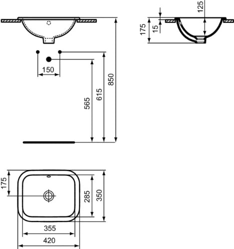 Ideal Standard Connect lavabo encastré rectangulaire 420 x 350 mm - blanc - sans trou de robinet - avec trop-plein