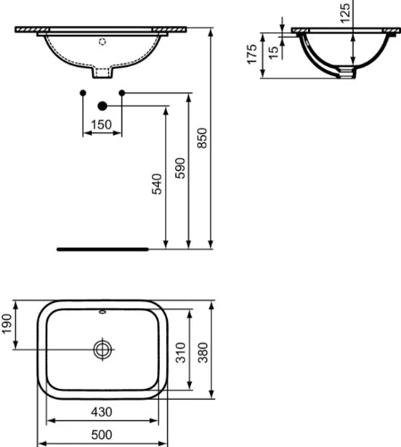 Ideal Standard Connect lavabo sous plan rectangulaire 500 x 380 mm - blanc - sans trou de robinet - avec trop-plein