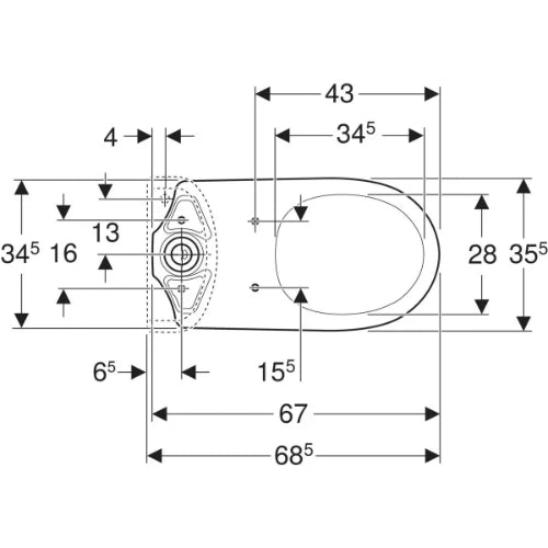 Geberit Selnova WC au sol pour réservoir attenant, cuvette de WC à fond creux, sortie horizontale, forme semi-fermée: Blanc, B=36cm, H=40cm, T=68cm