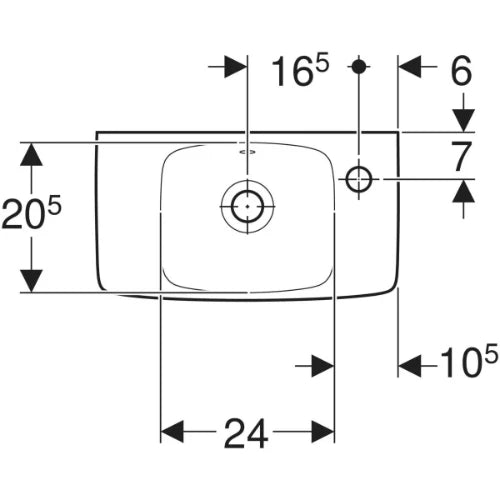 Geberit Selnova Compact lave-mains 450 x 250 x 150 mm - blanc - avec trou de robinet droite - avec trop-plein - espace de dépose à gauche