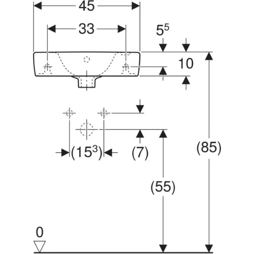 Geberit Selnova Compact lave-mains 450 x 250 x 150 mm - blanc - avec trou de robinet droite - avec trop-plein - espace de dépose à gauche