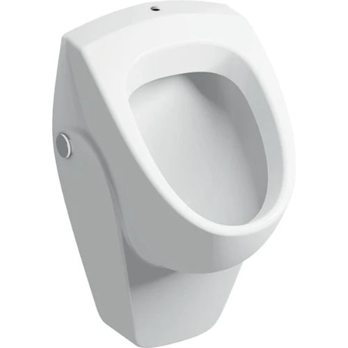 Geberit Selnova urinal, inlet from the top, outlet to the rear or downwards: T=37cm, Sortie=Vers l'arrière ou vers le bas, Arrivée d’eau=En haut, Blanc