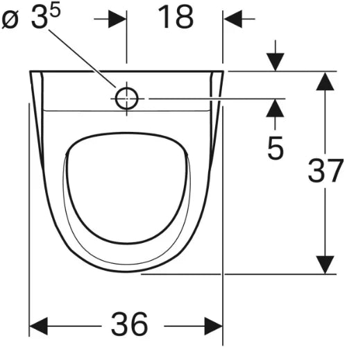 Geberit Selnova urinal, inlet from the top, outlet to the rear or downwards: T=37cm, Sortie=Vers l'arrière ou vers le bas, Arrivée d’eau=En haut, Blanc