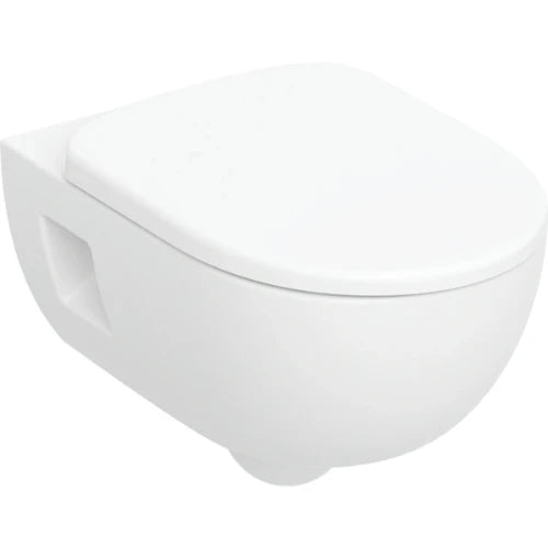 Geberit Selnova cuvette suspendue Premium PACK Rimfree (cuvette suspendue + abattant) sans bride - blanc - à fond creux - avec bride partielle