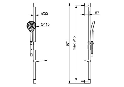 Hansa HansaViva set de douche 971 mm - douchette 3 jets - flexible de douche 1750 mm - chromé