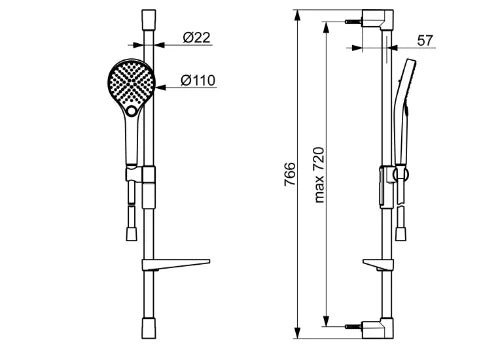 Hansa HansaViva set de douche 766 mm - douchette 3 jets - flexible de douche 1750 mm - chromé