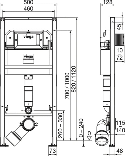 ELEMENT DE MONTAGE WC VIEGA PREVISTA DRY 50 cm - 112 cm ! antracite acier