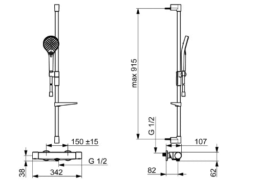 Hansa Hansaoptima set mitigeur douche thermostatique avec set de douche 915 mm - douchette 3 jets - flexible de douche 1750 mm - chromé