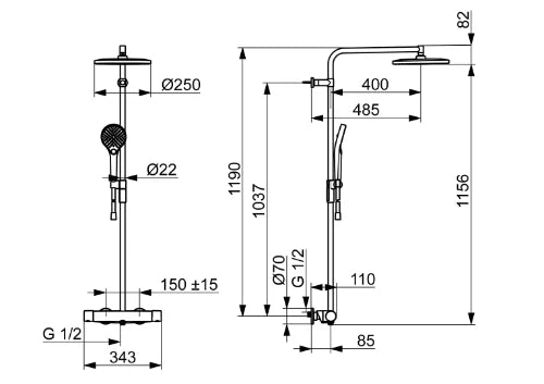 Hansa HansaViva colonne de douche thermostatique avec douche de pluie - douchette 3 jets - flexible 1750 mm - chromé