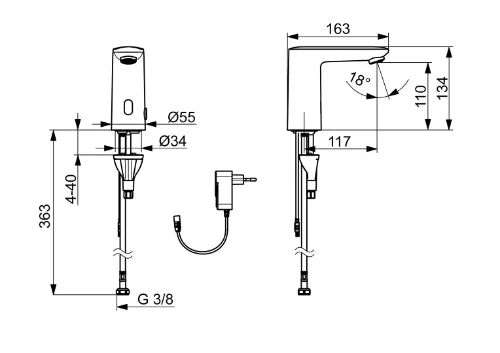 Hansa Hansaelectra robinet lavabo électronique 134 mm - 230/9 V - Bluetooth - chromé - eau froide ou mélangée