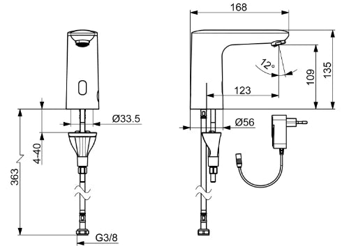 Hansa Hansaelectra robinet lavabo électronique 135 mm - 230/9 V - Bluetooth - chromé - eau froide ou mélangée