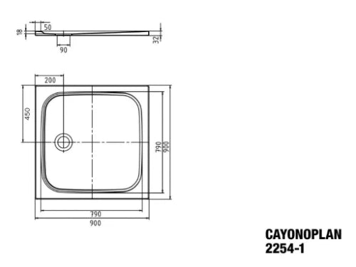KALDEWEI Cayonoplan tub geëmailleerd staal glad (excl poten) 90x90x1.8cm wit
