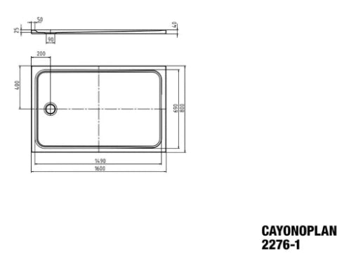 KALDEWEI tub de douche acier emaillé  CAYONOPLAN, 2276-1, 800x1600 alpine white