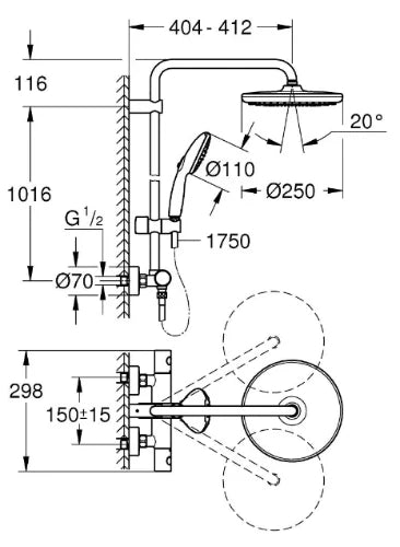 Grohe Tempesta System 250 système de douche avec mitigeur thermostatique