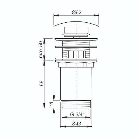 Airfit design bonde de lavabo avec click-clack 5/4 chromé (grand modèle)