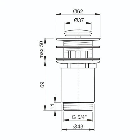 Airfit design wastafelcrépine met click-clack 5/4 chromé (petit model)