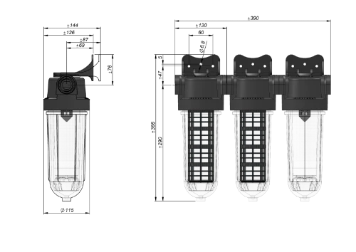 Cintropur Smart Line SL240 TRIO-CTN filtre à eau trio 4/4 x 4/4 - 25 micron - débit 500 l/h