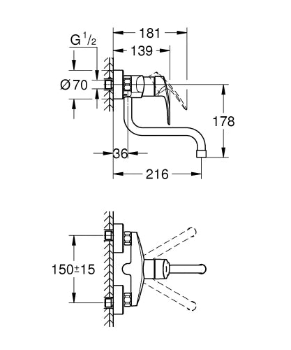 Grohe Eurosmart 2021 mitigeur cuisine apparent sailli 216 mm - chromé