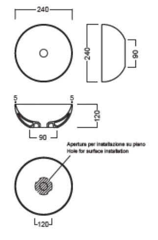 Procasa Obi lavabo à poser rond 240 x 240 x 120 mm - sable - céramique - sans trou de robinet - sans trop-plein