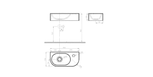 Procasa Jules 2.0 lave-mains arondi 400 x 200 x 100 mm - blanc mat - trou de robinet droite - sans trop-plein