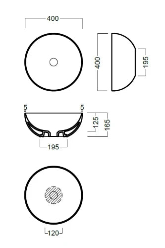 Procasa Obi lavabo à poser rond 400 x 400 x 165 mm - cendré - céramique - sans trou de robinet - sans trop-plein