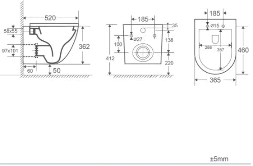 Procasa Maki toilette suspendue Cycloneflush rimless PACK (toilette suspendue + abatant avecsoftclose) -sans rebord - blanc mat - 520 x 365 mm