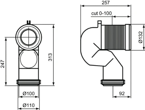 IDEAL STANDARD Acc. Diversen Coude de raccordement WC sur pied sortie H de 160 à 200 mm