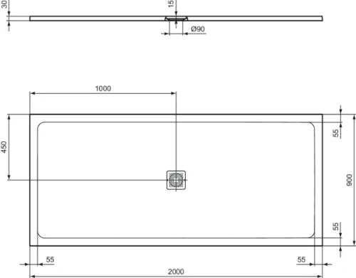Ideal Standard Ultra Flat S+ tub de douche 2000 x 900 mm - white