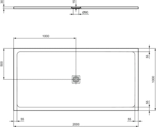 Ideal Standard Ultra Flat S+ tub de douche 2000 x 1000 mm - white