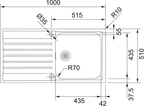Franke Argos - évier à affleurer , SlimTop / 1000 x 510 mm / 1 bassin