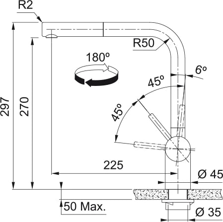 Franke Atlas Neo - Mitigeur à bec extractible / Side lever / Inox
