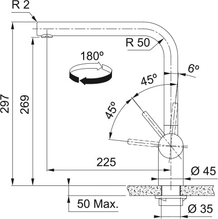 Franke Atlas Neo - Mitigeur à bec pivotable / Side lever / Noir industriel