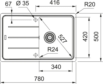Franke Basis - évier à encastrer / 780 x 500 mm / 1 bassin / Noir Mat / Réversible