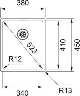Franke BOX - Cuve à affleurer, SlimTop et à sous-encastrer / 380 x 450 mm / Lisse