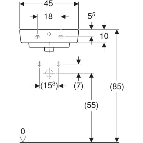 Geberit Renova Plan lave-mains 450 x 340 x 170 mm - blanc - avec trou de robinet - avec trop-plein