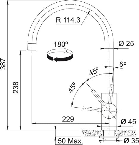 Franke Eos Neo - Mitigeur à bec orientable / Side lever / Inox