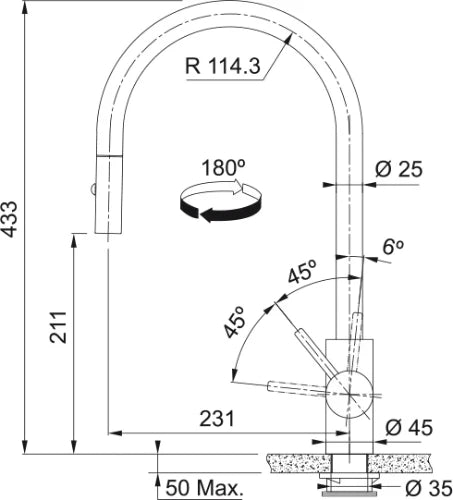 Franke Eos Neo - Mitigeur à bec extractible / Side lever / Inox