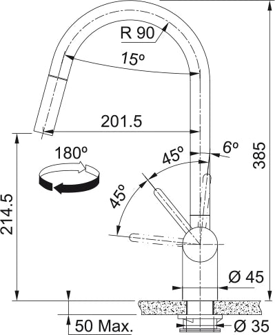 Franke Leda Neo - Mitigeur à bec extractible / Side lever / Inox