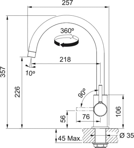 Franke Lina - Mitigeur à bec pivotable / Side lever / Chromé