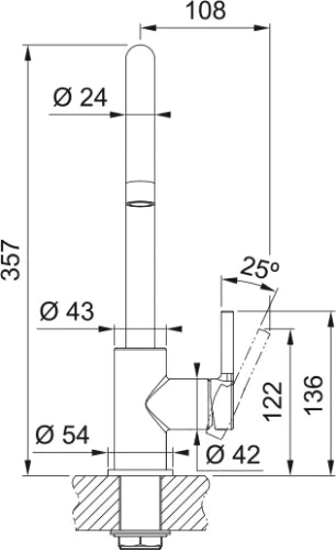 Franke Lina - Mitigeur à bec pivotable / Side lever / Chromé